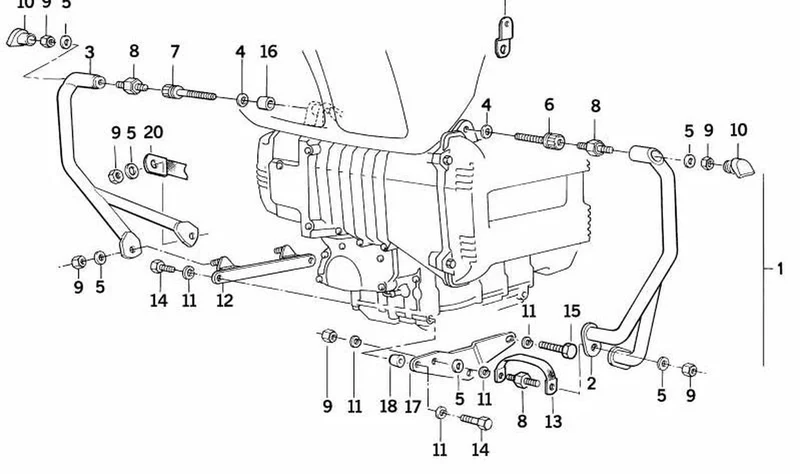 Estribo de protección de motor izquierdo OEM 46712316021 para motos BMW K75, K75C, K75S, K75RT. Original BMW Motorrad.