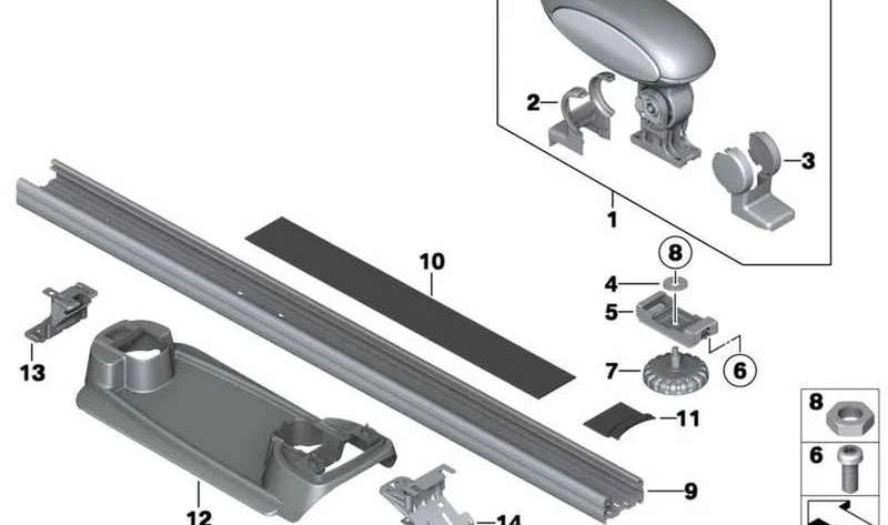 Moldura del reposabrazos trasero central OEM 51169809293 para MINI Countryman R60. Original MINI.