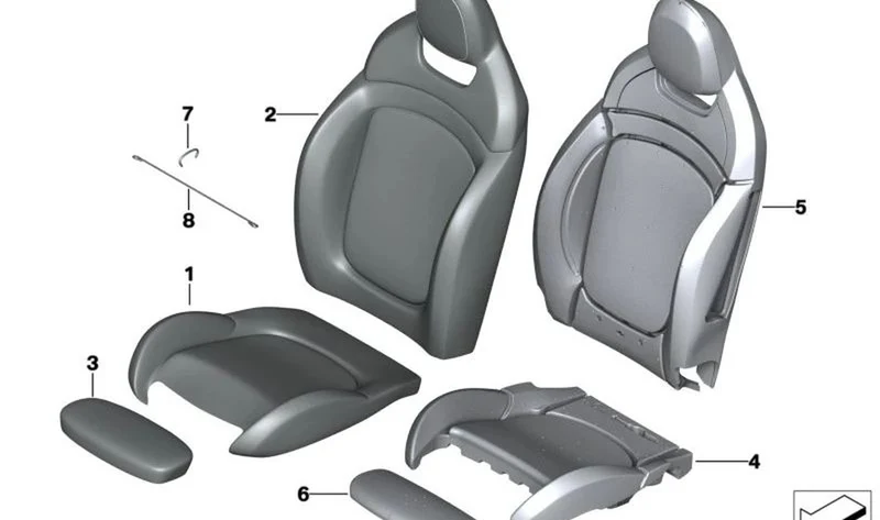 Gomaespuma respaldo deportivo derecho OEM 52107415016 para MINI F56, F55, Clubman F54, Cabrio F57, Countryman F60... y más. Original MINI.