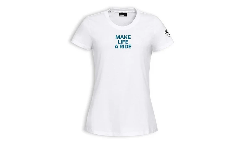 Camiseta "Make Life A Ride" blanca talla L OEM 76615B3E494 para BMW. Original BMW Motorrad.