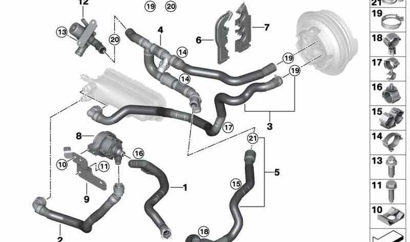 Tubo flexible entrada líquido refrigerante OEM 64219496234 para MINI F56, F56 LCI, F57 BEV. Original MINI.