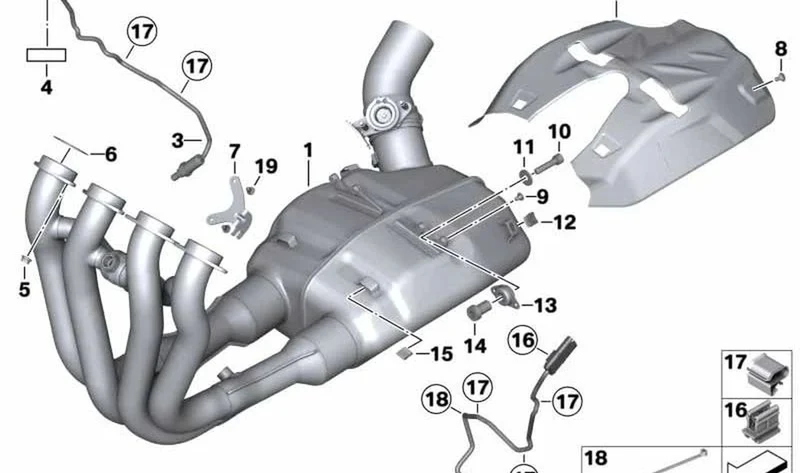 Protección contra el calor del escape OEM 18127718416 para motos BMW S 1000 RR (K46) 2009-2014. Original BMW Motorrad.