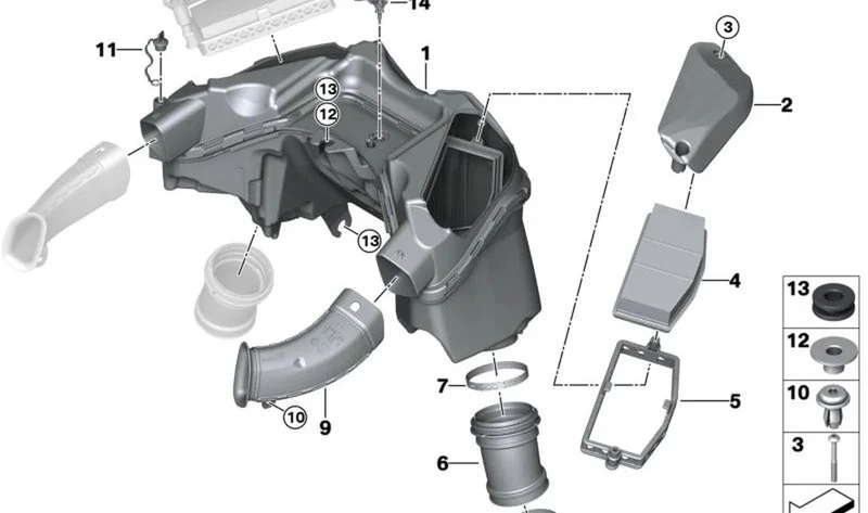 Silenciador de admisión OEM 13719829383 para BMW Motorrad R1300GS, R1300GS Adventure, R1300RT. Original BMW Motorrad.