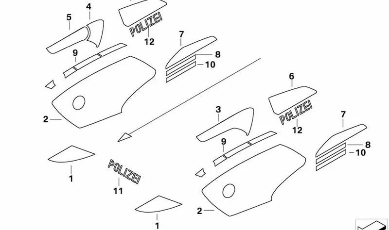 Etiqueta para caja del radioteléfono derecho OEM 51147701074 para motos BMW R 1200 RT, R 900 RT. Original BMW Motorrad.