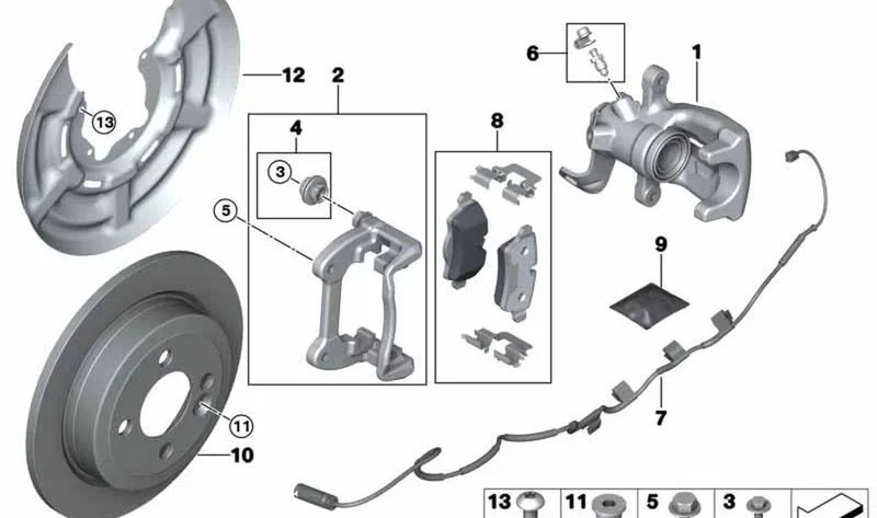 Porta frenos trasero OEM 34216776927 para MINI R56, R56 LCI, Clubman R55, Clubman R55 LCI, Cabrio R57, Cabrio R57 LCI, Coupé R58, Roadster R59. Original MINI.