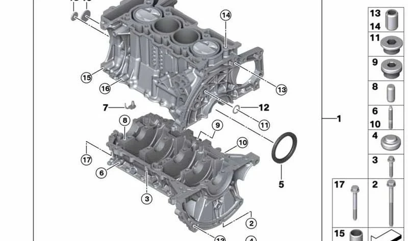 Cárter de cilindros con mecanismo cigüeñal OEM 11112166876 para MINI R56 LCI, R55 LCI, R57 LCI, R58, R59, R60, R61. Original MINI.