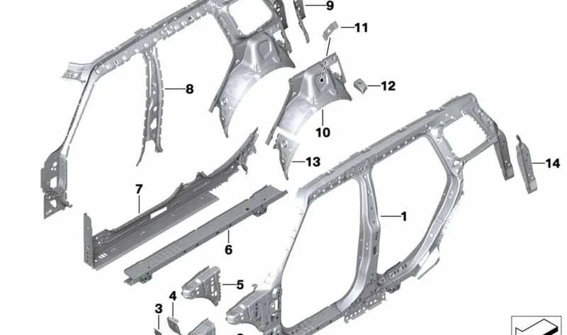 Refuerzo de larguero derecho OEM 41007430872 para MINI Clubman F54, F54 LCI. Original MINI.