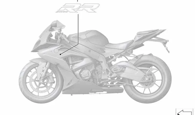 Inscripción izquierda OEM 51148553753 para motos BMW S 1000 RR (K46) 2014-2016. Original BMW Motorrad.