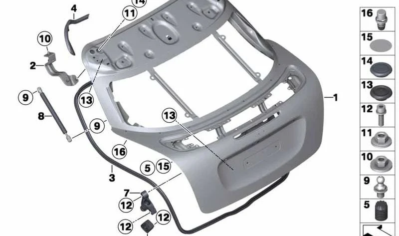Bisagra de tapa de portamaletas izquierda OEM 41002759115 para MINI Coupé R58 (12/2010 - 05/2015). Original MINI.