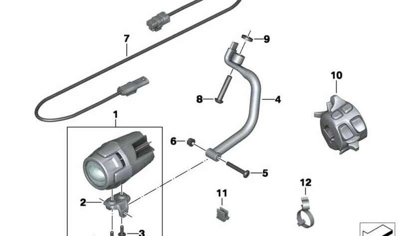 Cable adaptador faro adicional LED OEM 63177727616 para motos BMW K1600 GT, K1600 GTL. Original BMW Motorrad.