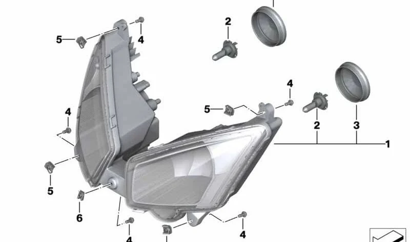 Faro delantero OEM 63128557211 para motos BMW C evolution (K17). Original BMW Motorrad.