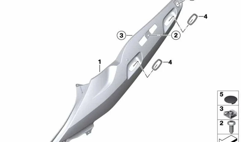 Pieza lateral trasera izquierda OEM 46637681565 para BMW Motorrad R1200RT, R900RT. Original BMW Motorrad.