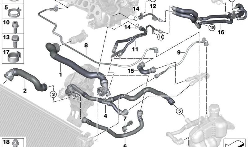 Tubo flexible culata OEM 17128580478 para MINI F56, F55, Clubman F54, Cabrio F57, Countryman F60, BMW Serie 1 F40, Serie 2 F44, X1 F48... y más. Original BMW y MINI.