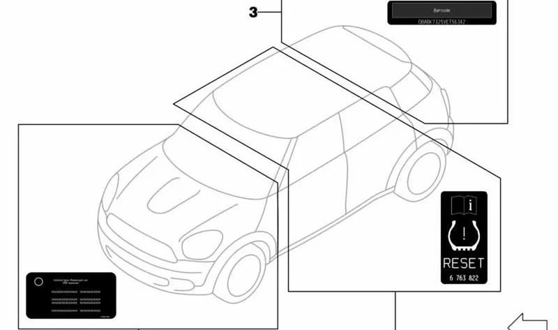 Rótulo "presión de inflado" OEM 71247916278 para MINI F56 LCI (03/2020 - 02/2024). Original MINI.