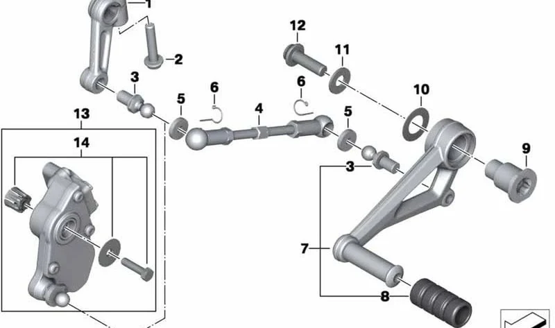 Cambio al pie OEM 23418531173 para motos BMW R 1200 R, R 1250 R, R 1200 RS, R 1250 RS. Original BMW Motorrad.