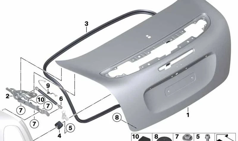 Junta de tapa de portamaletas trasera OEM 51762758884 para MINI Roadster R59. Original MINI.
