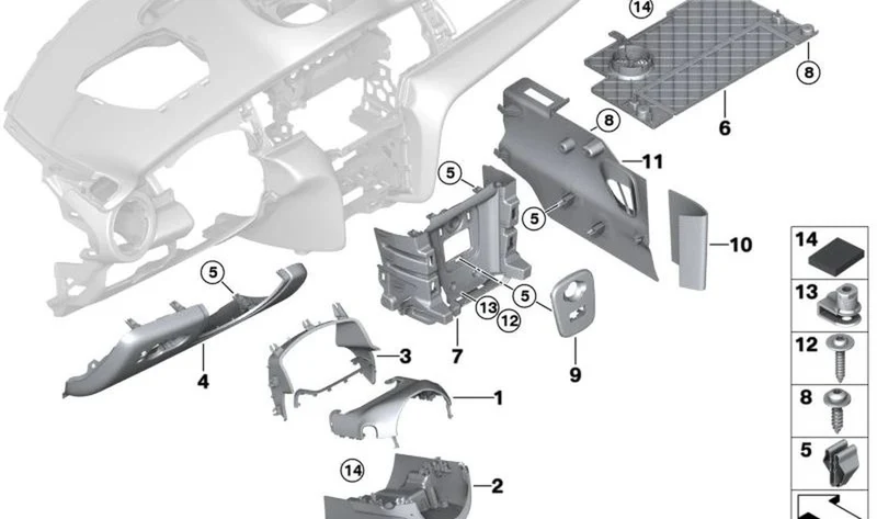 Revestimiento vano reposapiés acompañante izquierdo OEM 51459301545 para MINI F56, F56 BEV, F56 LCI, F55, F55 LCI, Cabrio F57... y más. Original MINI.