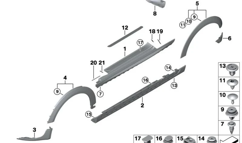 Banda negra trasera inferior izquierda OEM 51127365155 para MINI F55, F56, F57. Original MINI.