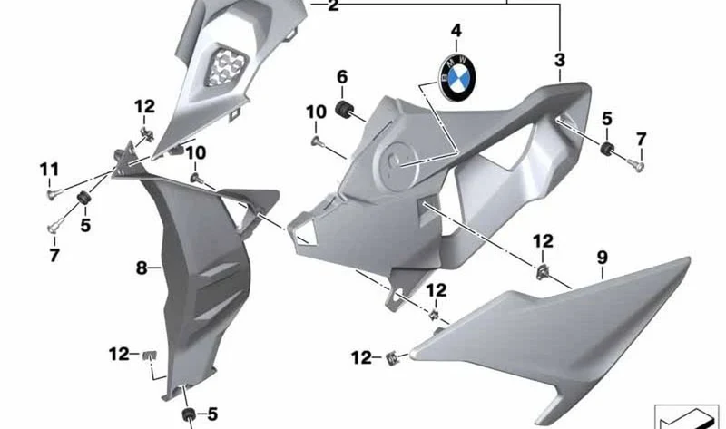Cubierta soporte plaquita derecha OEM 46638560328 para motos BMW S 1000 R (K47). Original BMW Motorrad.