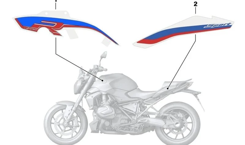 Decoración trasera izquierda OEM 51149829489 para BMW Motorrad R 1200 R, R 1250 R. Original BMW Motorrad.