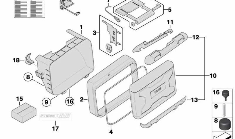 Placa de ajuste Topcase derecha OEM 46547687162 para motos BMW F700GS, F650GS, F800GS, R1200GS... y más. Original BMW Motorrad.