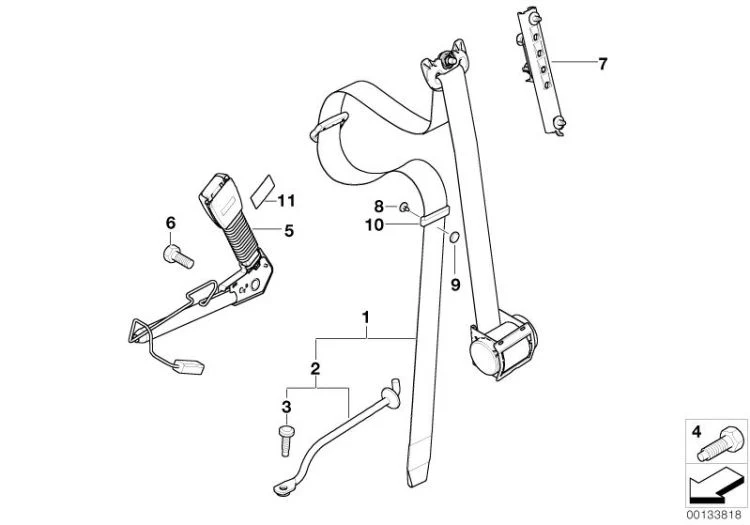 Cinturón de seguridad delantero derecho OEM 72111505913 para MINI R50, R53. Original MINI.