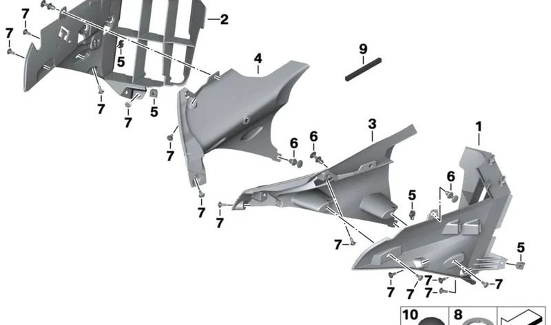 Conducción de aire de alimentación derecha OEM 46638529336 para motos BMW R 1200 RT, R 1250 RT. Original BMW Motorrad.