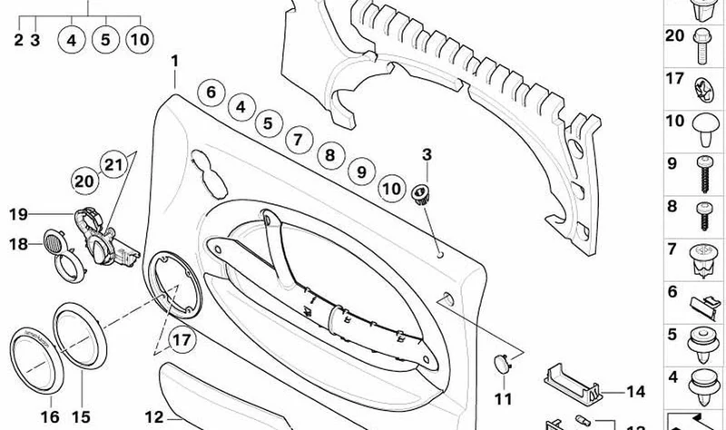 Revestimiento de puerta izquierda OEM 51417141329 para MINI Cabrio R52, Cooper S... y más. Decoración Cool Blue. Original MINI.