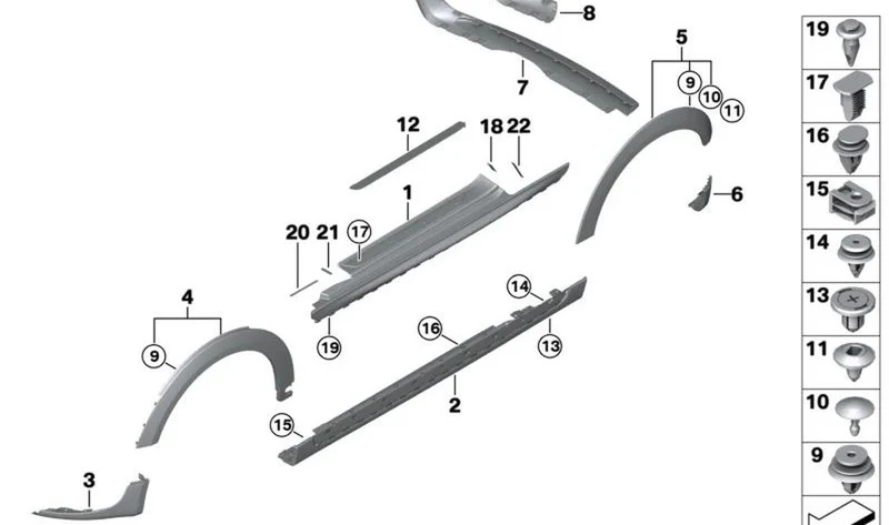 Paramento chapa pasa-ruedas delantero derecho OEM 51777403260 para MINI F56, F55, Cabrio F57. Original MINI.