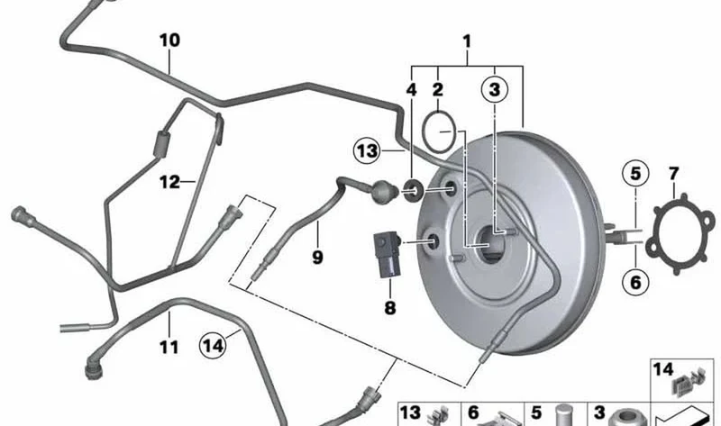Amplificador de fuerza de frenado OEM 34336863539 para MINI R56, R56 LCI, Clubman R55, Cabrio R57, Coupé R58, Roadster R59, Countryman R60, Paceman R61... y más. Original MINI.