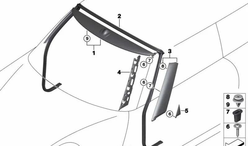 Sellado montante A izquierdo OEM 51337356295 para MINI Cabrio F57, F67, F57 LCI. Original MINI.