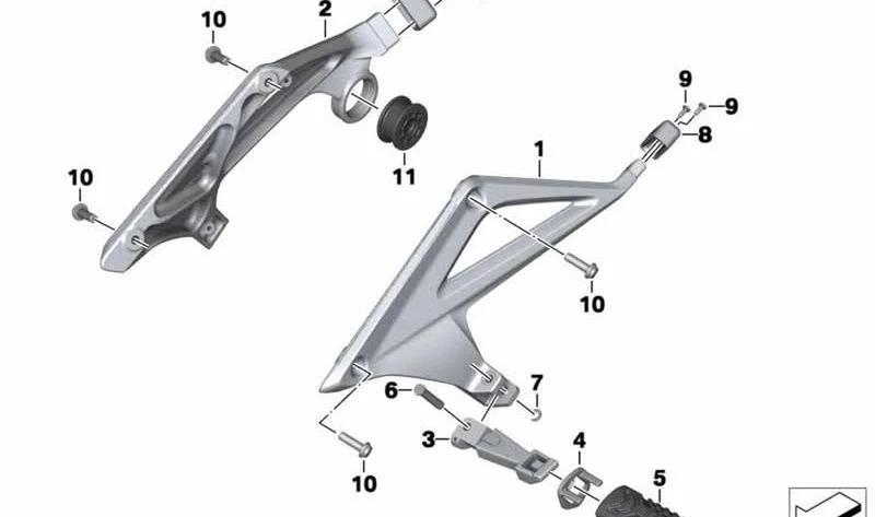 Descansa-pies trasero izquierdo OEM 46718534789 para BMW R1200RT, R1250RT. Original BMW Motorrad.