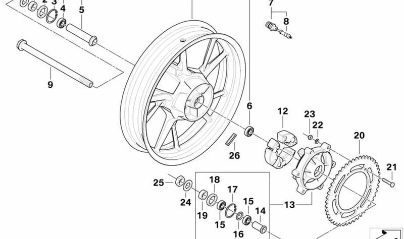 Semi-eje trasero OEM 36317650587 para BMW Motorrad F 650 GS, G 650 GS, G 650 GS Sertão y más. Original BMW Motorrad.