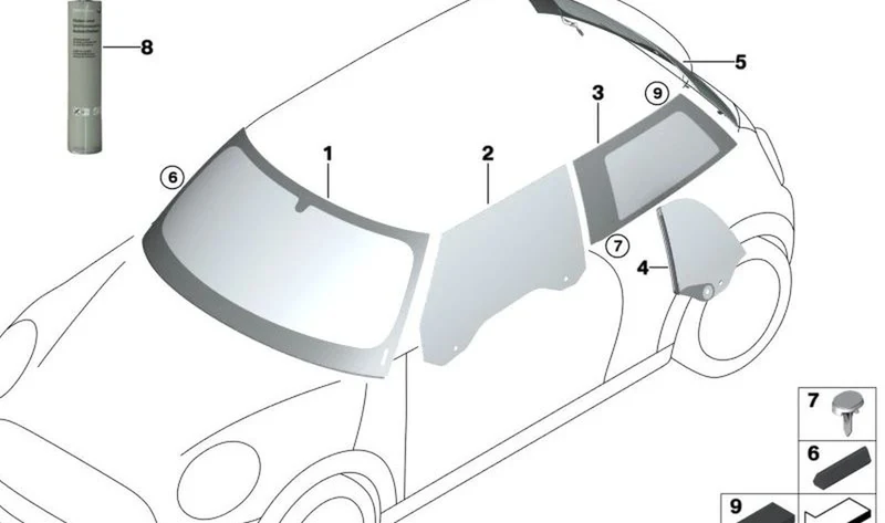 Ventanilla fija trasera derecha OEM 51377300018 para MINI F56, F56 BEV, F56 LCI, F66. Original MINI.