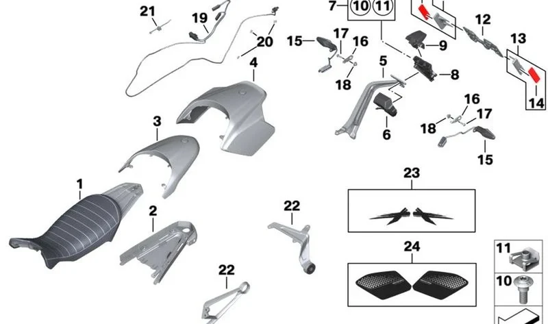 Panel protector soporte matrícula trasero OEM 77319457593 para motos BMW R nineT, R nineT Pure, R nineT Scrambler, R nineT Urban G/S... y más. Original BMW Motorrad.