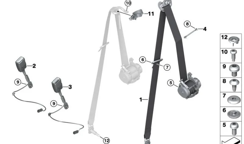 Cinturón de seguridad delantero izquierdo OEM 72117384977 para MINI Countryman F60, F60 LCI. Original MINI.