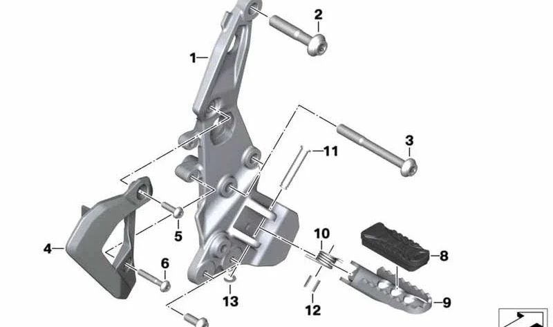 Descansa-pies derecho OEM 46718393176 para motos BMW F750GS, F850GS, F850GS Adventure. Original BMW Motorrad.