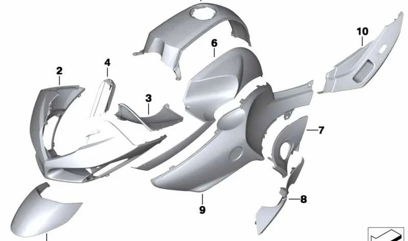 Recubrimiento color imprimación izquierda OEM 46637678051 para BMW Motorrad R1200ST serie R. Original BMW Motorrad.