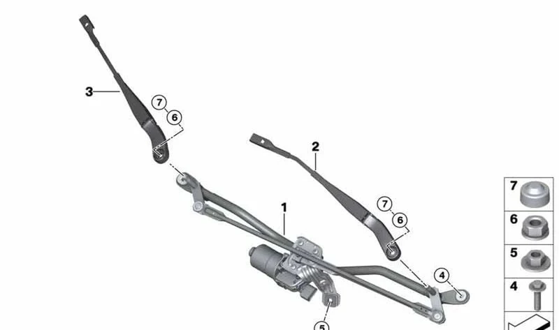 Brazo limpiaparabrisas lado acompañante OEM 61617380754 para MINI Countryman F60, F60 LCI. Original MINI.
