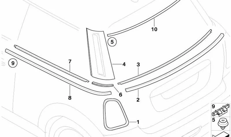 Soporte paramento columna C derecha OEM 51372754776 para MINI R56, R56 LCI. Original MINI.