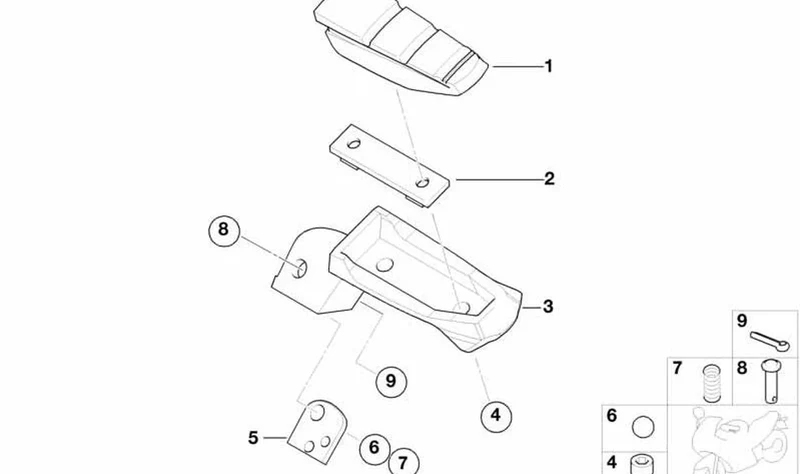 Descansa-pies trasero derecho OEM 46717654286 para motos BMW F 650 CS (2001-2005). Original BMW Motorrad.