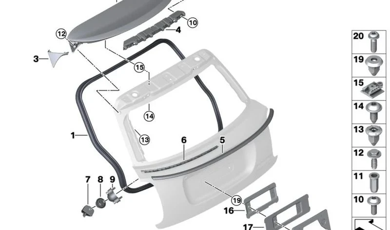 Caballete de tope trasero OEM 51247340383 para MINI F55, F56, F56 BEV, F56 LCI... y más. Original MINI.