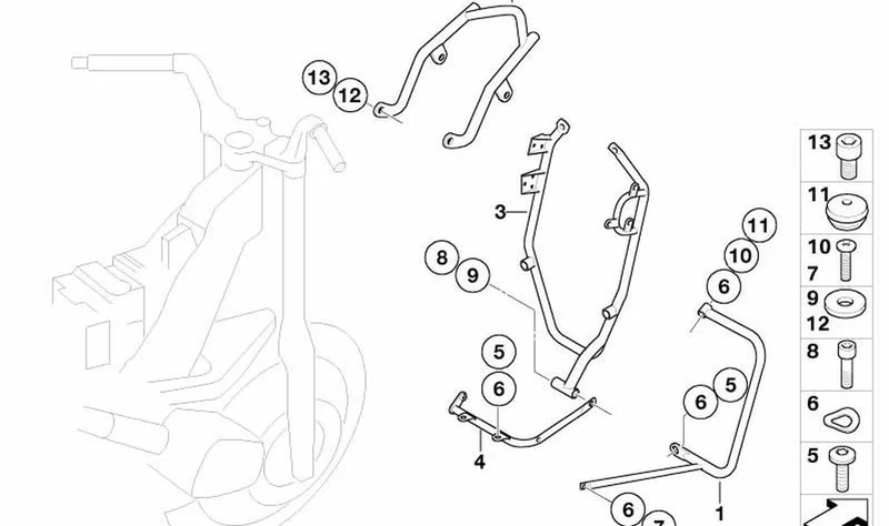 Soporte básico parte inferior OEM 46717688677 para motos BMW R850R, R1150R, Rockster. Original BMW Motorrad.