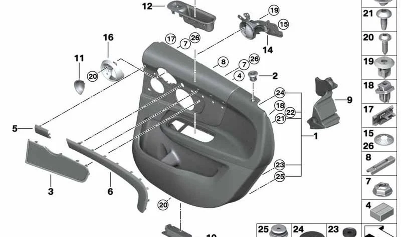 Tirador de apertura de puerta interior trasera izquierda OEM 51427360873 para MINI Clubman F54, Countryman F60... y más. Original MINI.