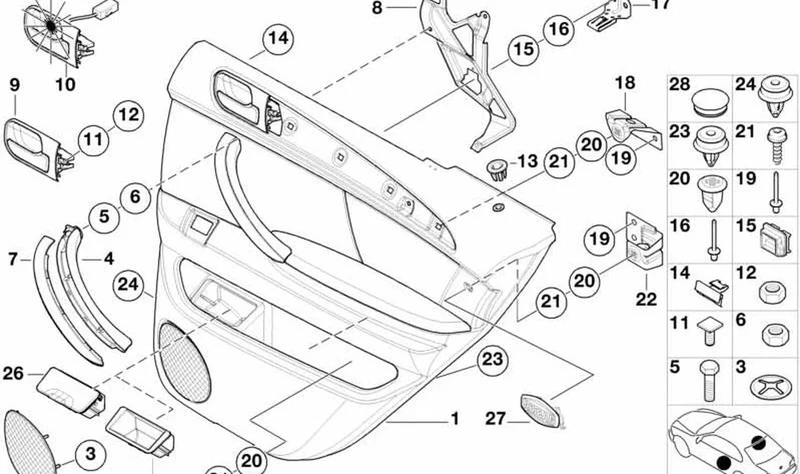 Abrepuertas inferior derecho OEM 51427122428 para BMW X5 E53. Original BMW.