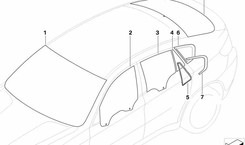 Cristal lateral verde con junta izquierda OEM 51377182319 para BMW X6 E71, X6 E72 Hybrid. Original BMW.