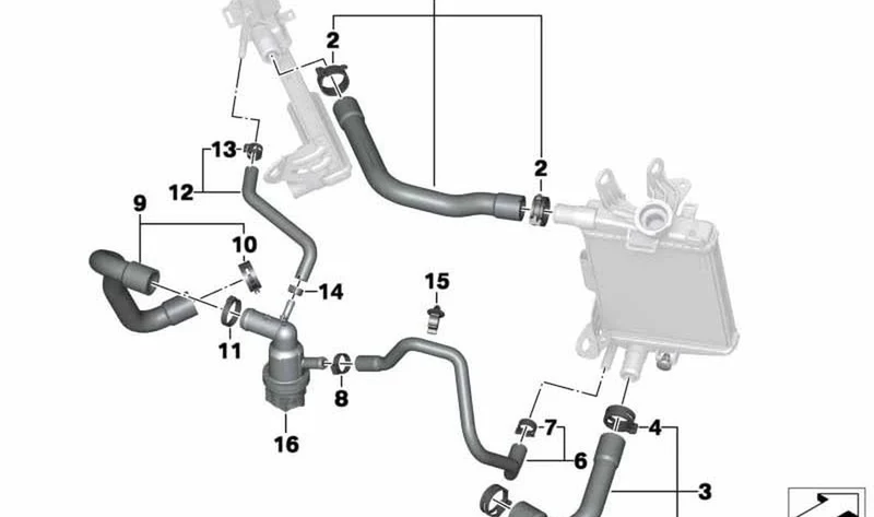 Manguera de líquido refrigerante retorno OEM 17128523487 para motos BMW R1200GS, R1250GS, R1200RT, R1250RT... y más. Original BMW Motorrad.