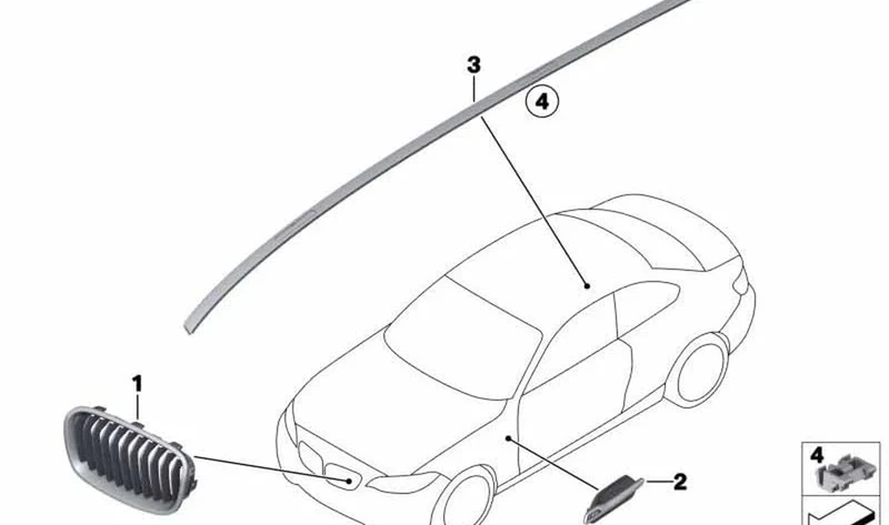 Rejilla de adorno derecho OEM 51137371748 para BMW F20 LCI, F21 LCI. Original BMW.