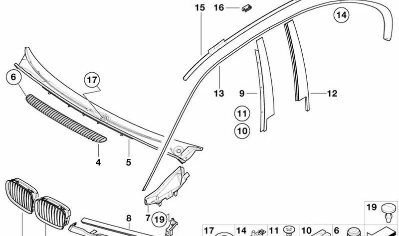 Listón de adorno vierteaguas izquierdo OEM 51132695281 para BMW Serie 3 E46. Original BMW.