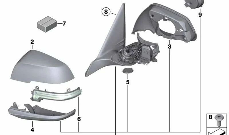 Espejo exterior derecho sin vidrio calentable OEM 51167459138 para BMW Serie 4 F32, F33, F36... y más. Original BMW.